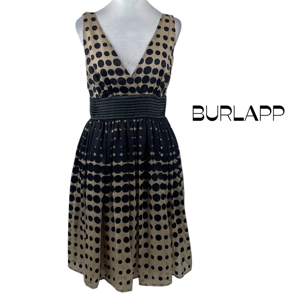 Anthropologie Burlapp Black Tan Sleeveless Polka Dot Dress NWOT Size 6 - Picture 2 of 13